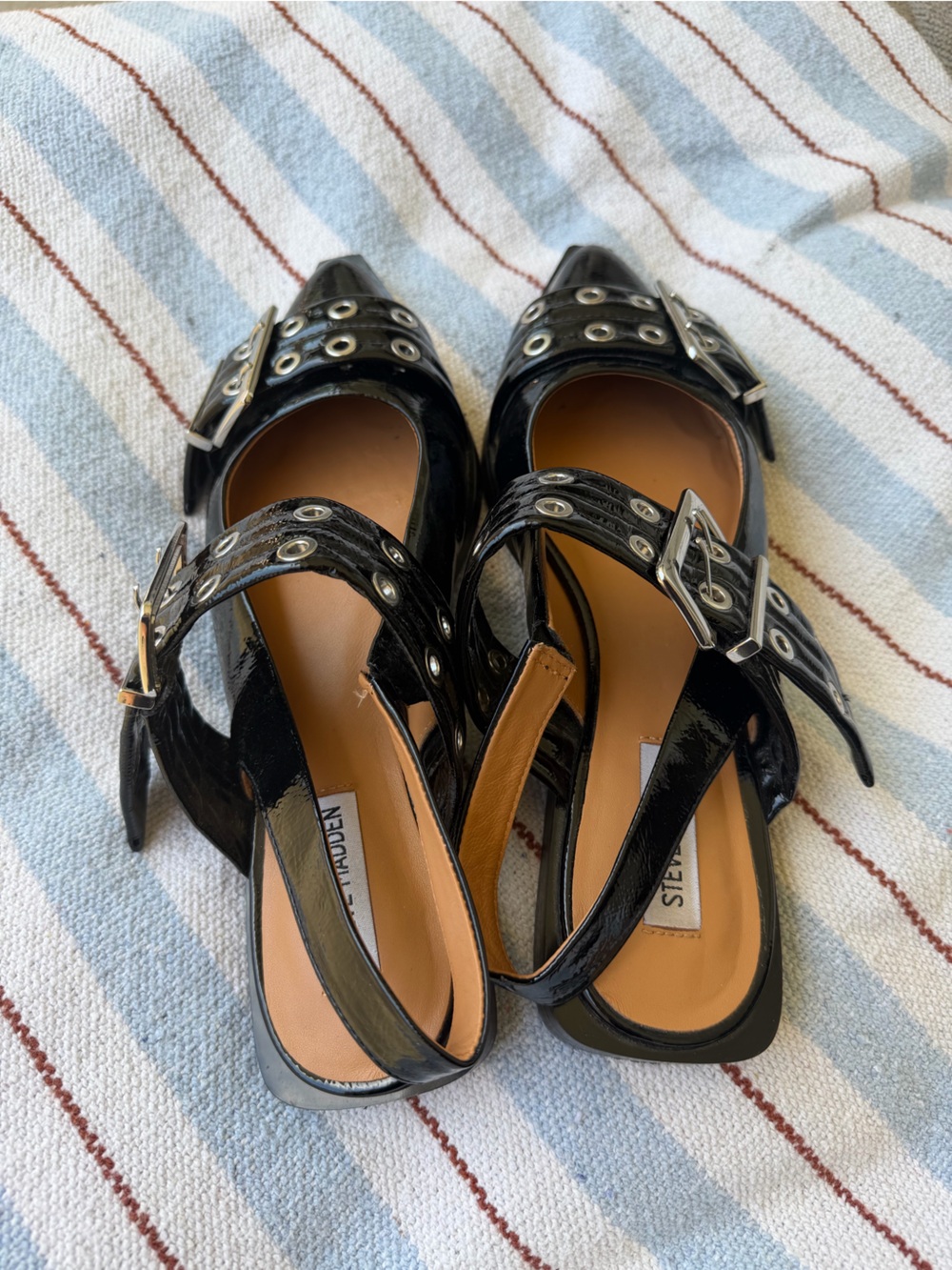 Steve Madden Graya Black Patent Pointed Toe Slingback Flats with Buckles - Picture 5 of 5